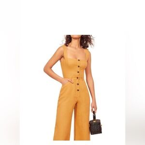 Reformation Mustard Button-Front Jumpsuit